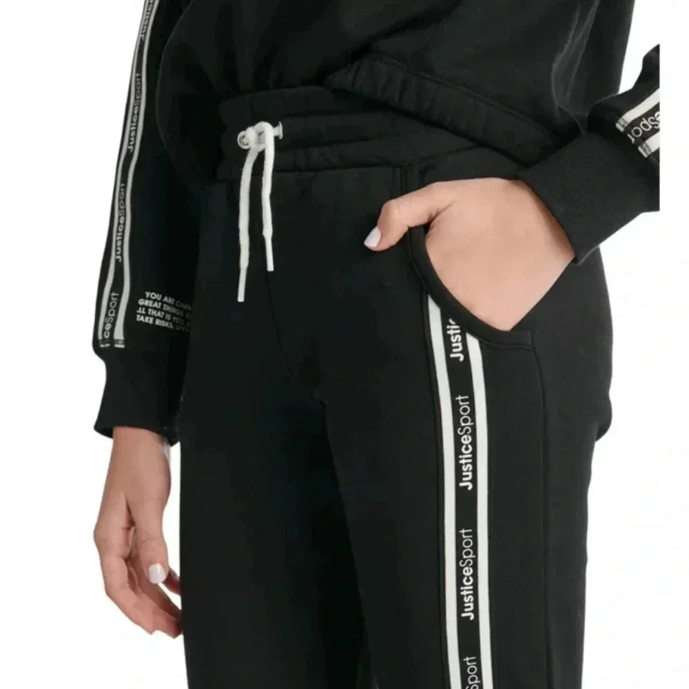 Justice Girls J-Sport Fleece Taped Active Joggers Size Small (7/8) Black